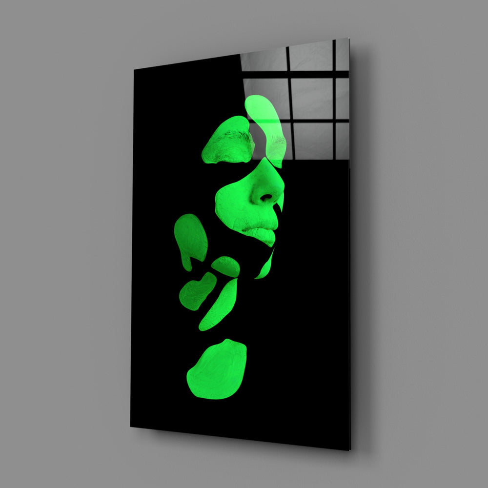 Fragmented-face panel bringing conceptual drama to a contemporary living space