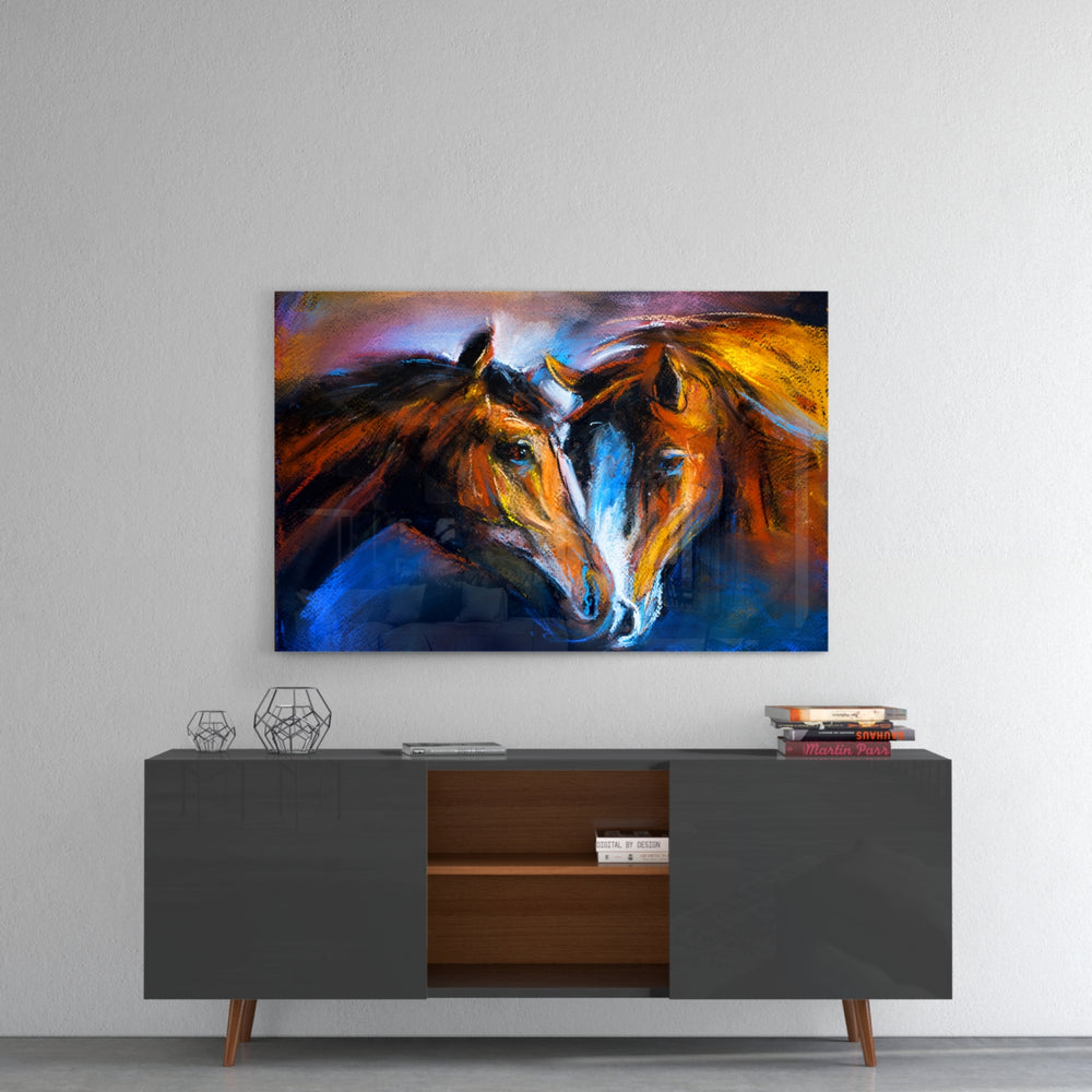 Horses panel catching gallery light to reveal its tactile texture