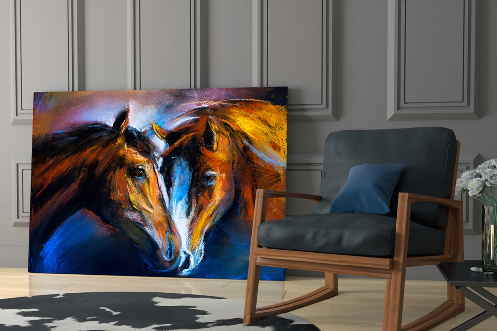 Horses glass print enhancing a stable office with reflective spirit