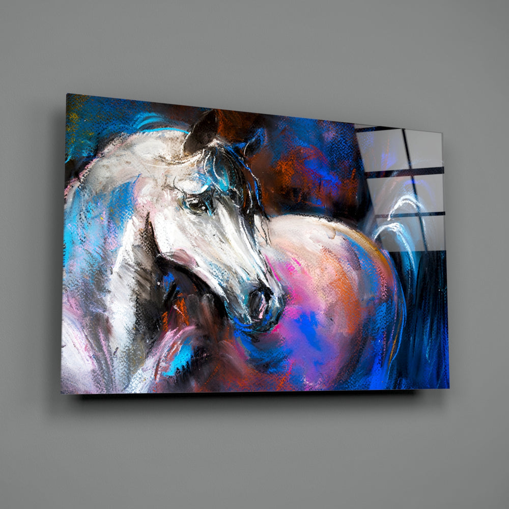 White-horse panel bringing equestrian drama to a contemporary living space