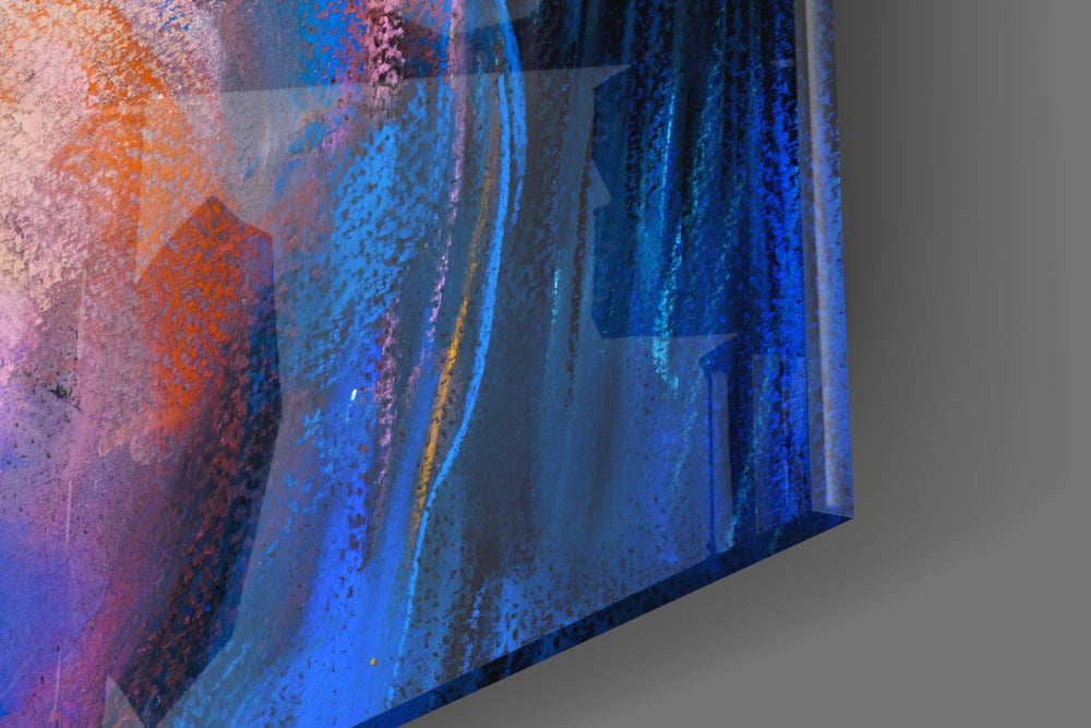 White Horse artwork anchoring a wall with bold equestrian palette