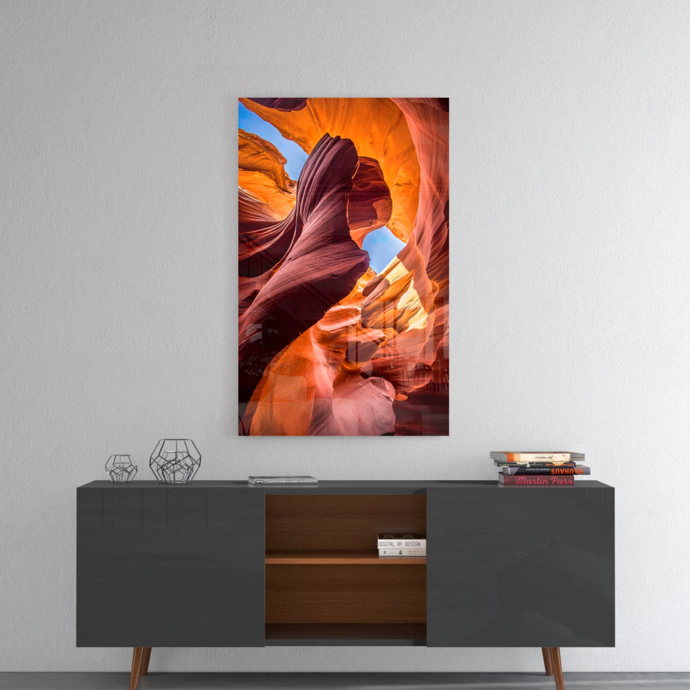 Canyon panel catching gallery light to reveal its tactile striation