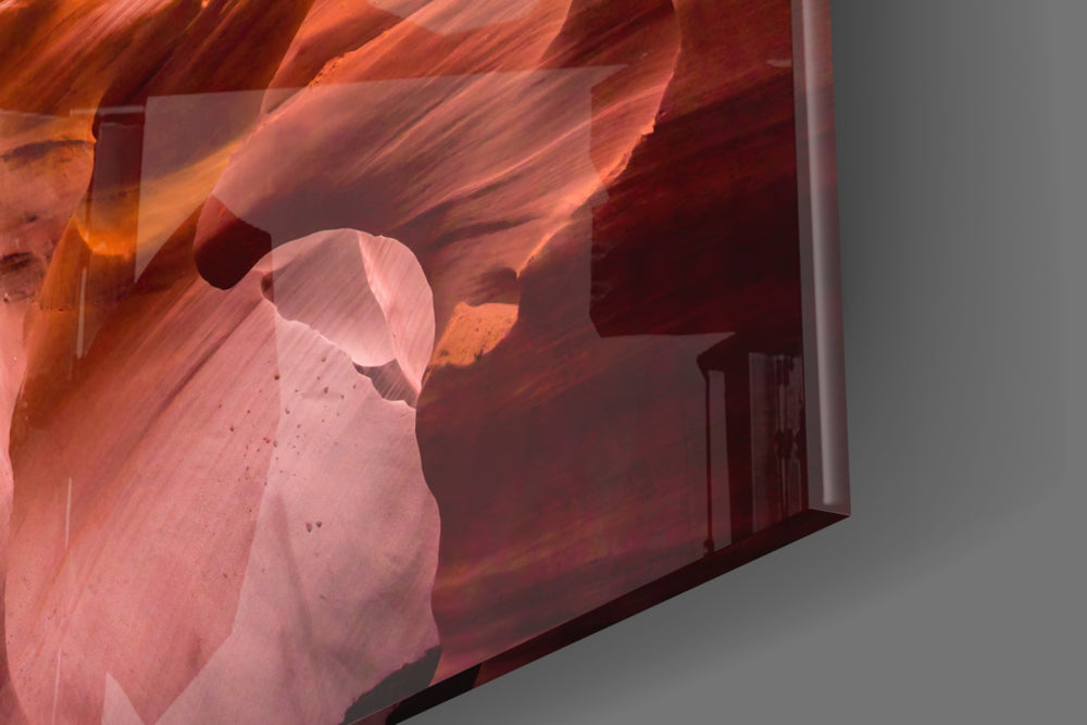 Canyon artwork anchoring a wall with warm panoramic palette