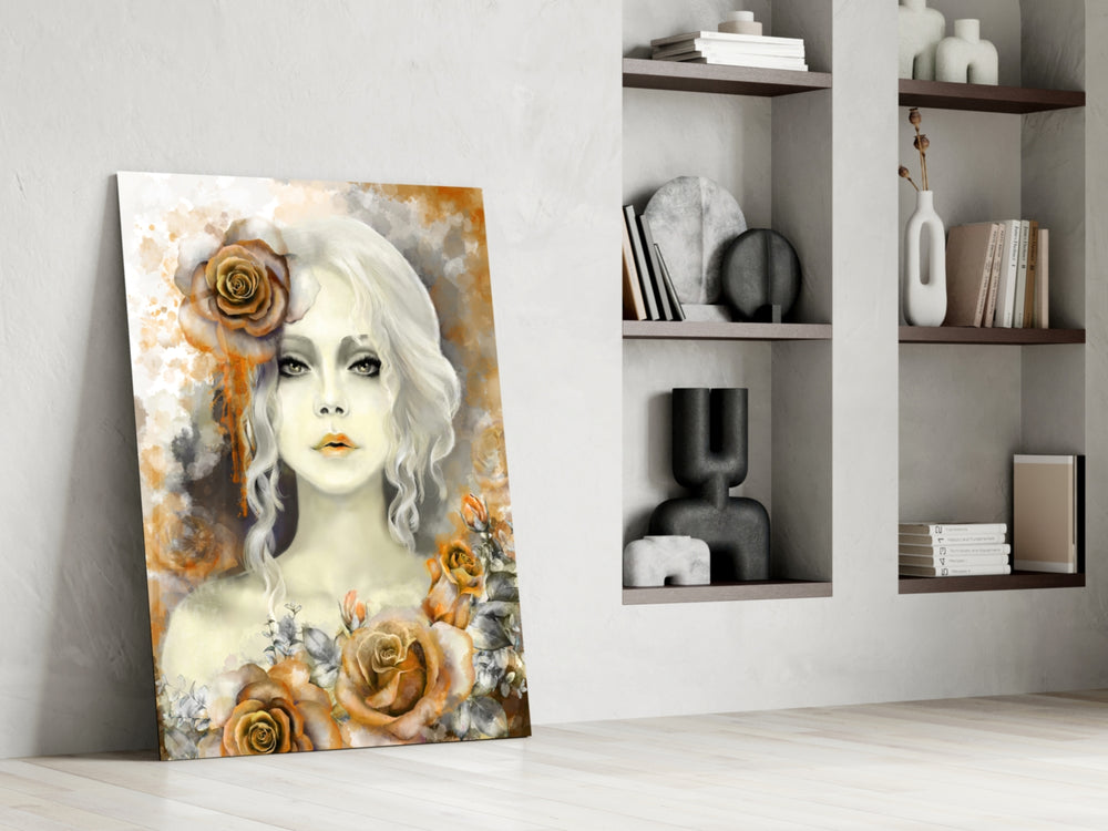 Yellow Rose and Woman glass print enhancing a dressing area with editorial spirit