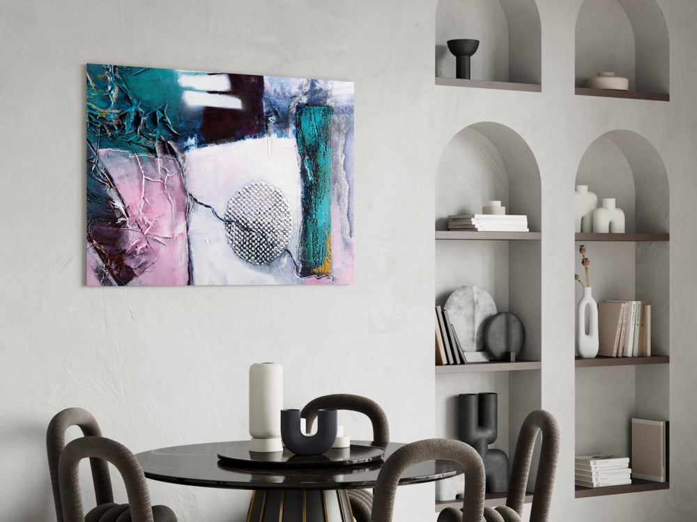 Abstract Texture panel adding editorial mood to a lounge