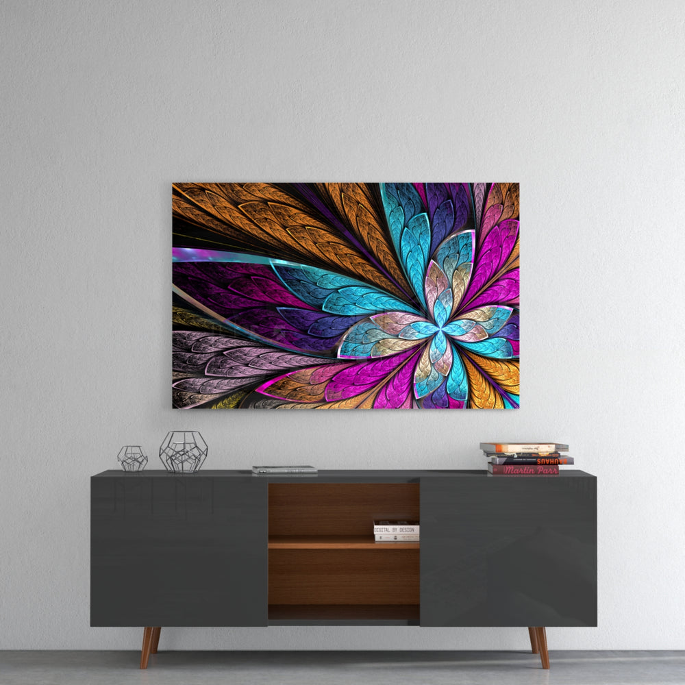 Colorful Flower panel catching gallery light to reveal its tactile filigree