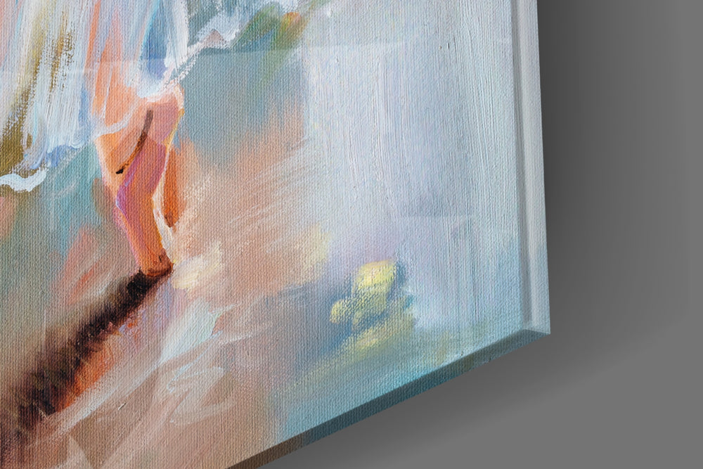 Ballerina artwork anchoring a wall with soft romantic palette