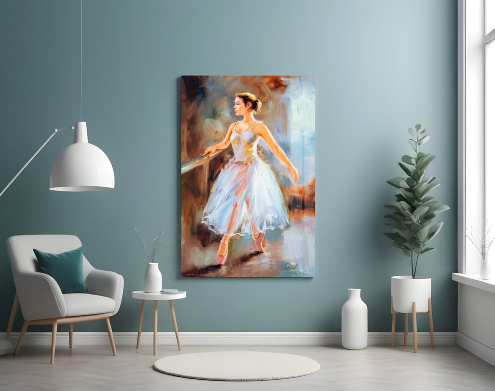 Ballerina glass wall art styled above a vanity in a girl's room