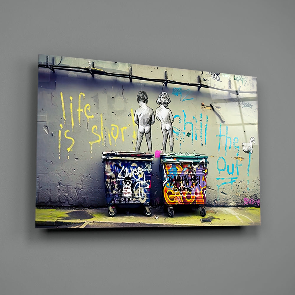 Graffiti-alley panel bringing irreverent humor to a contemporary living space