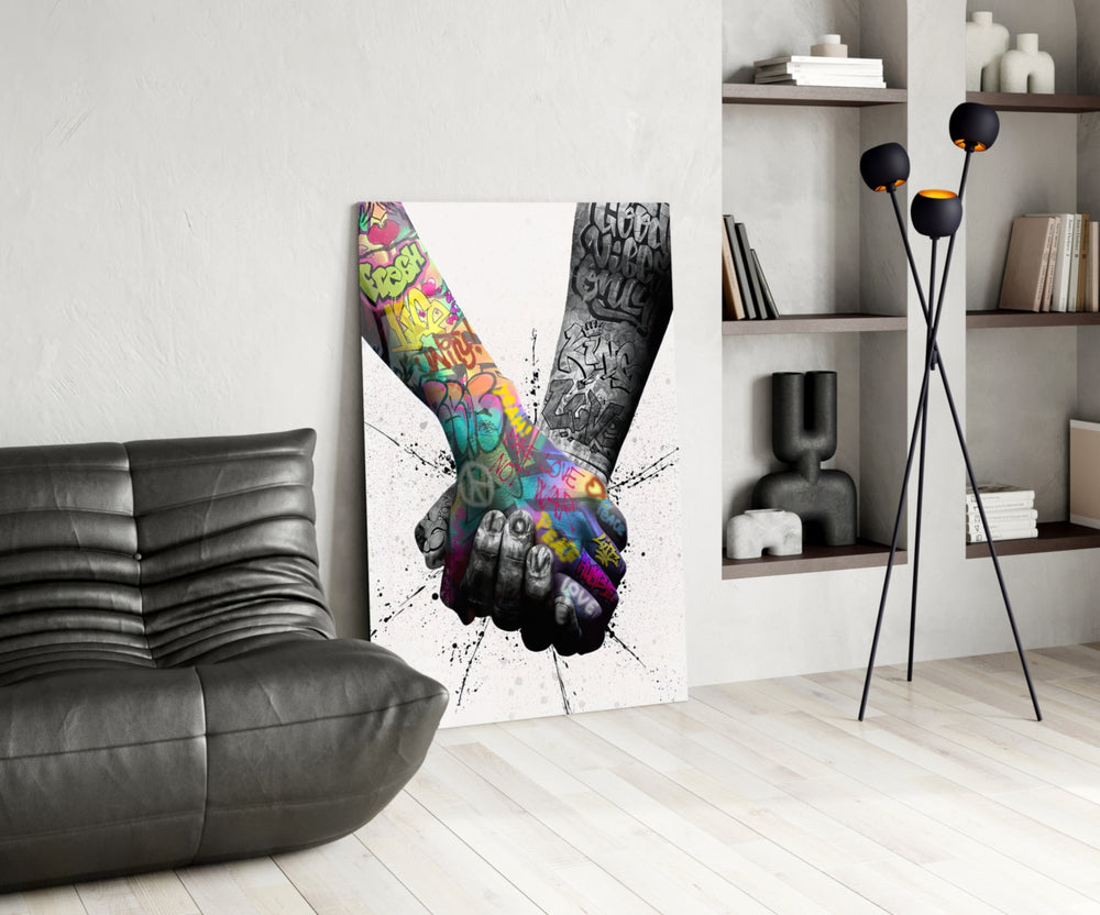 Hand in Hand panel adding editorial mood to a creative office