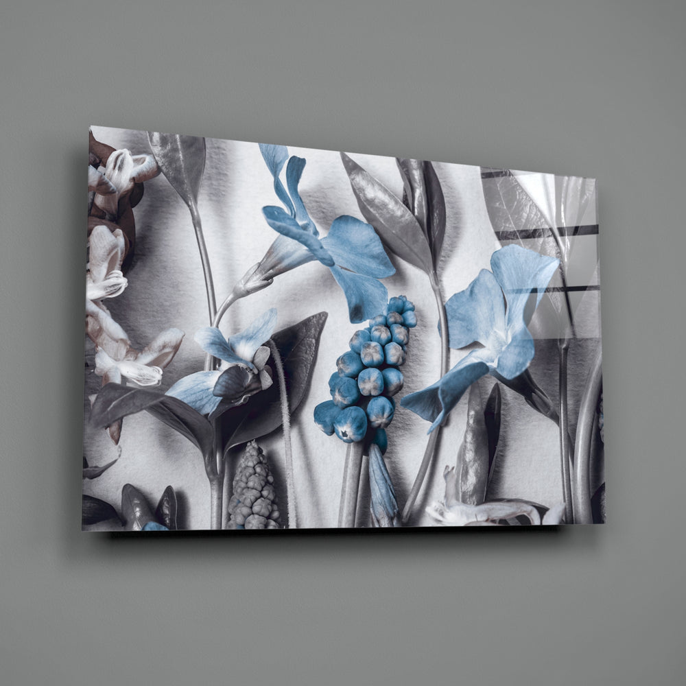 Cobalt-floral panel bringing romantic calm to a contemporary living space