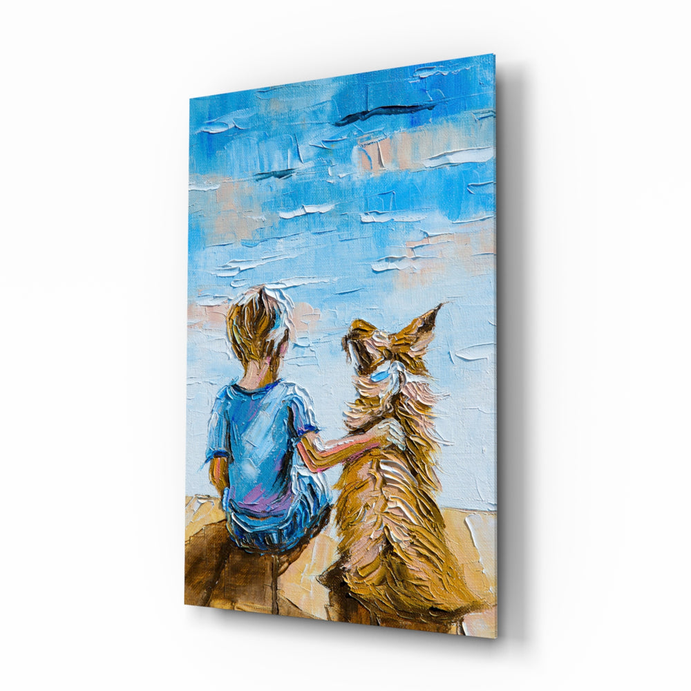 Friendship glass wall art displayed above a console in a designer interior