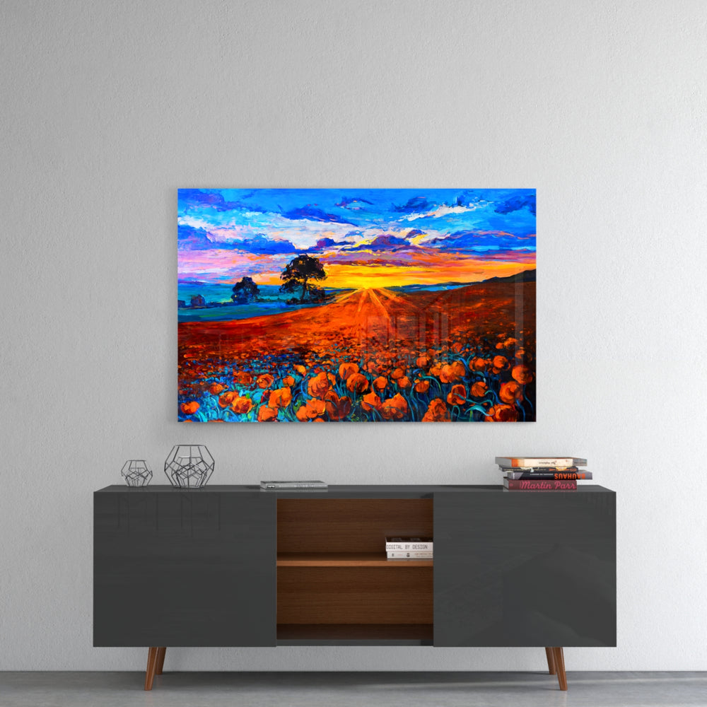 Poppy Field panel catching gallery light to reveal its tactile ridge