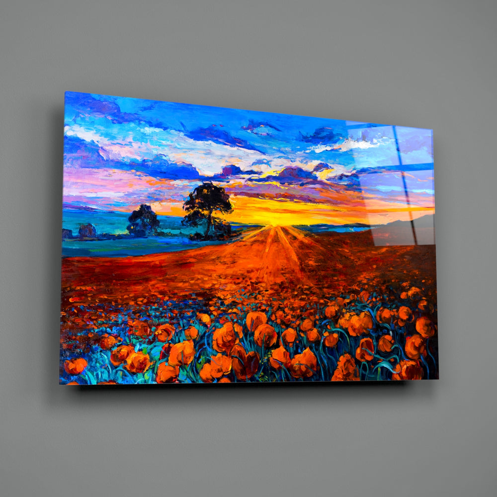 Poppy-sunset panel bringing painterly warmth to a contemporary living space