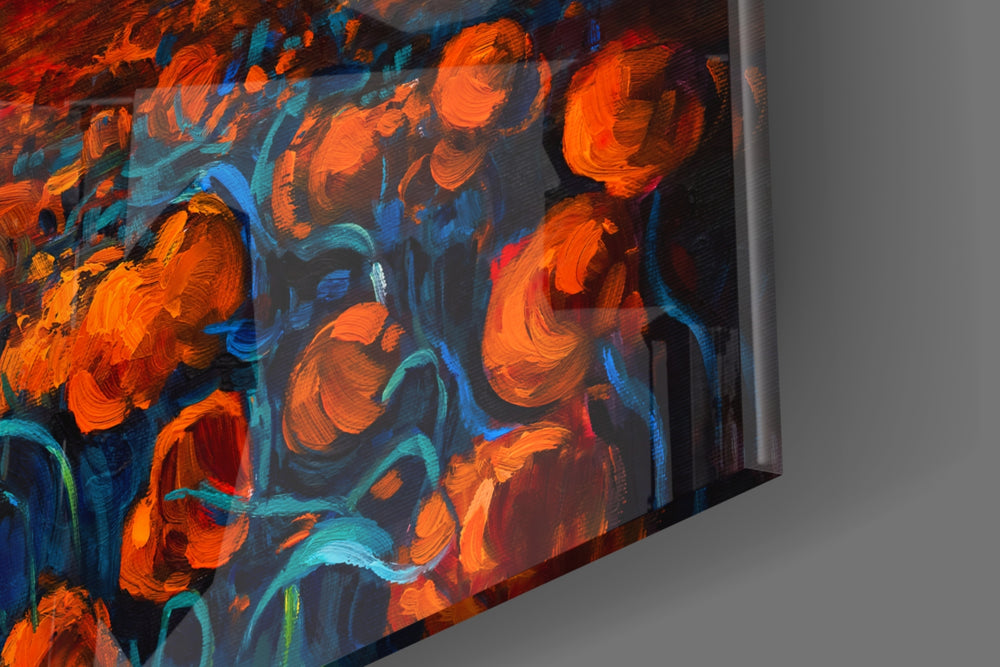 Poppy Field artwork anchoring a wall with warm romantic palette