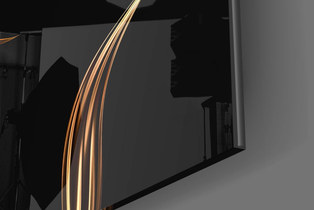 Golden Flower artwork anchoring a wall with bold luxe palette