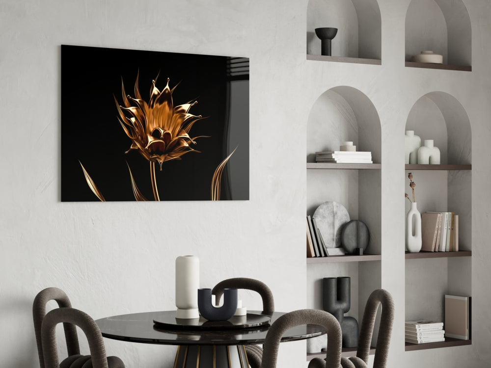Golden Flower panel adding metallic mood to a dining room