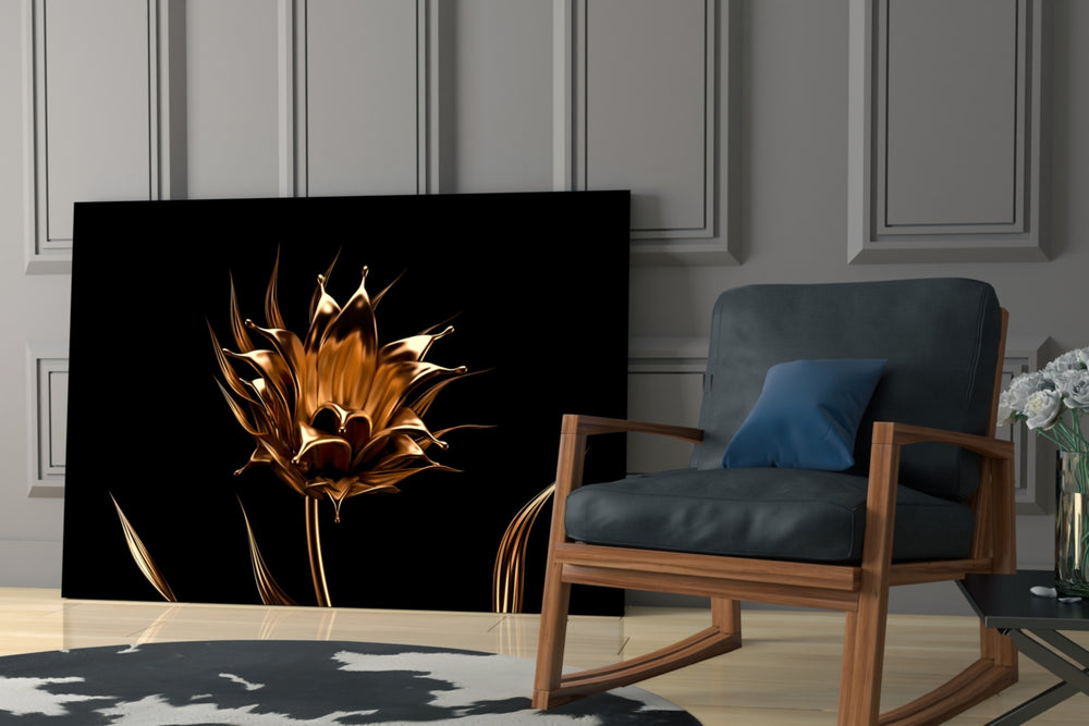 Golden Flower glass print enhancing a foyer with editorial drama