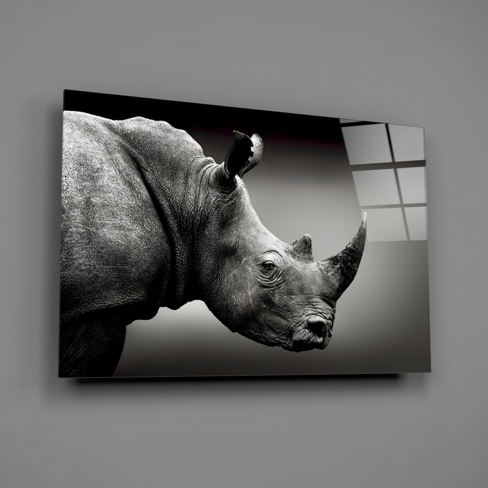 Rhino-portrait panel bringing safari drama to a contemporary living space