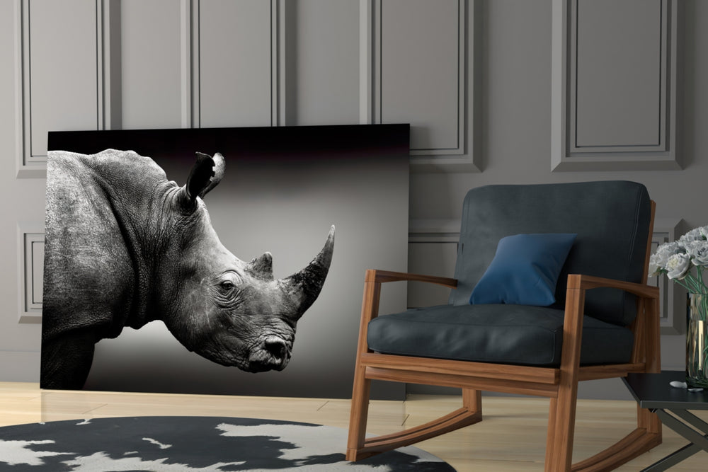 Rhino glass print enhancing a foyer with statement focal point