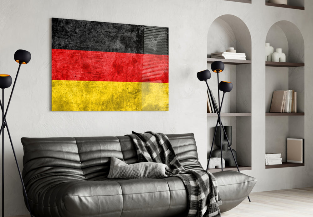 German Flag glass wall art styled above a desk in a heritage study
