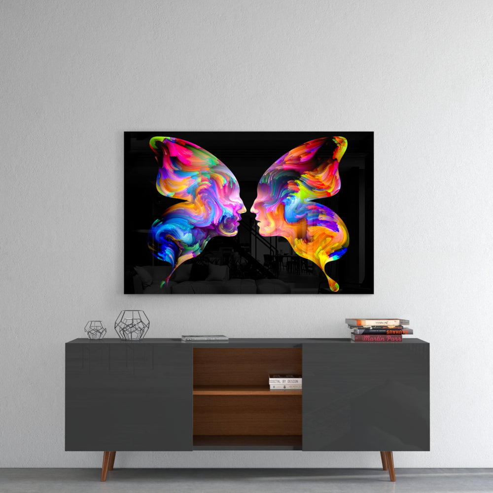 Butterfly Silhouettes panel catching gallery light to reveal its tactile swirl