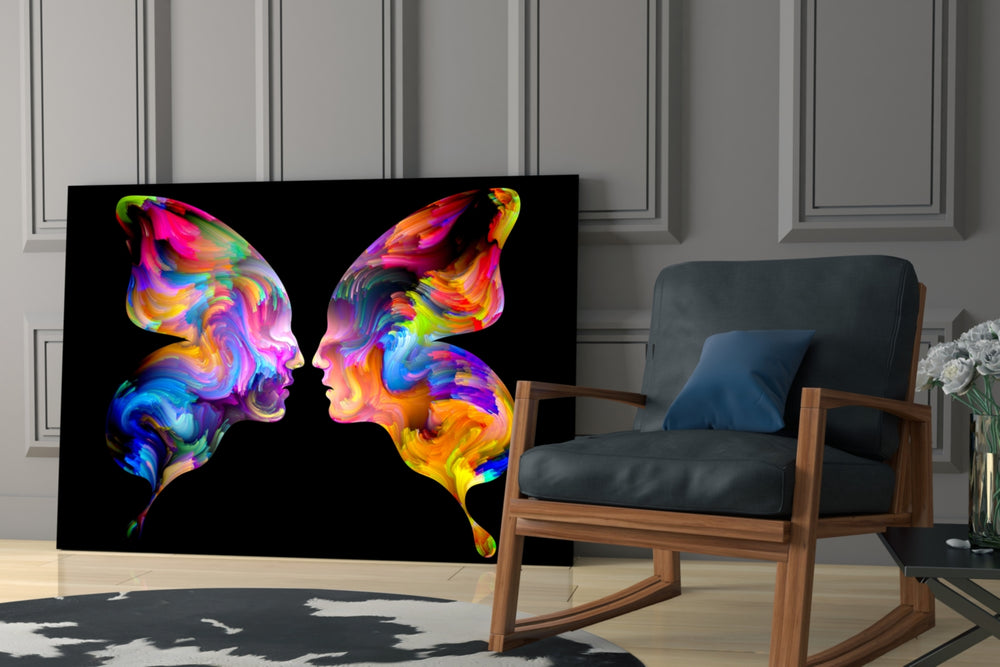 Butterfly Silhouettes glass print enhancing a creative office with statement spirit