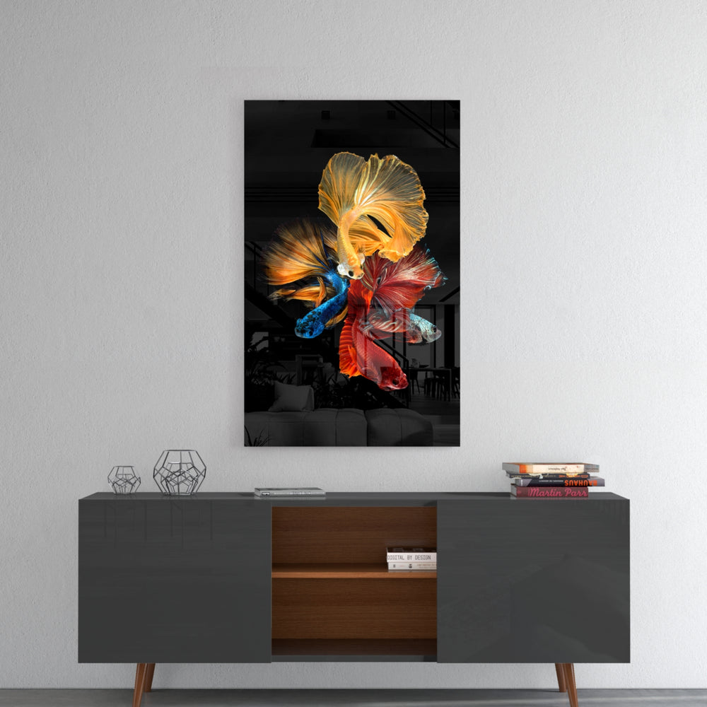 Betta's Dance panel catching gallery light to reveal its tactile silk