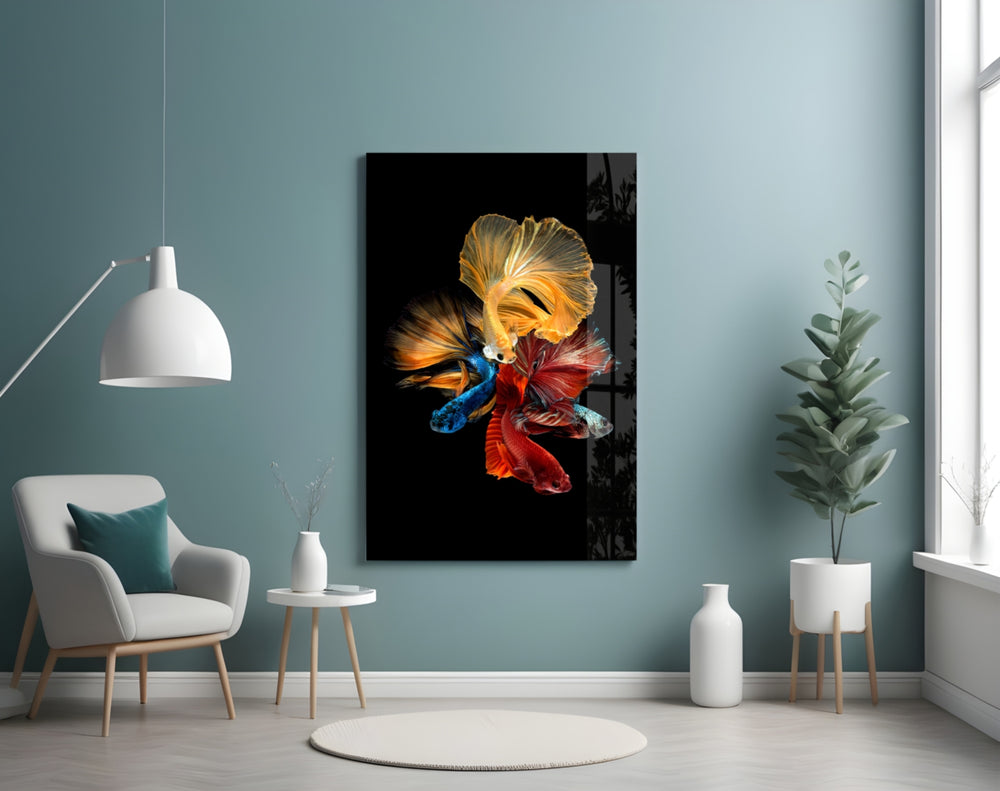 Betta's Dance glass wall art styled above a desk in a child's room