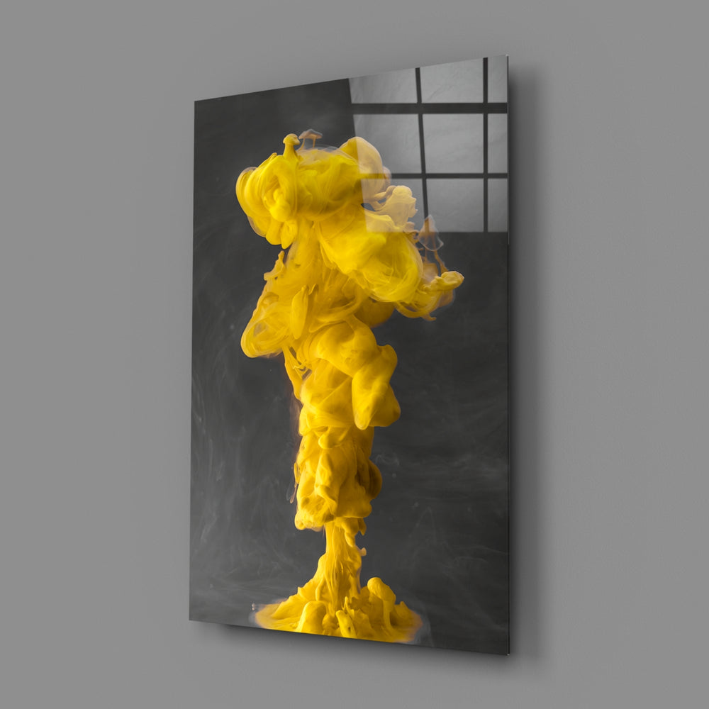 Yellow-ink panel bringing dynamic drama to a contemporary living space