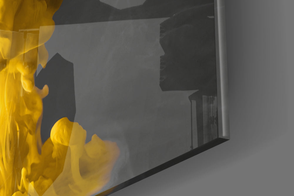 Yellow Smoke artwork anchoring a wall with bold dynamic palette