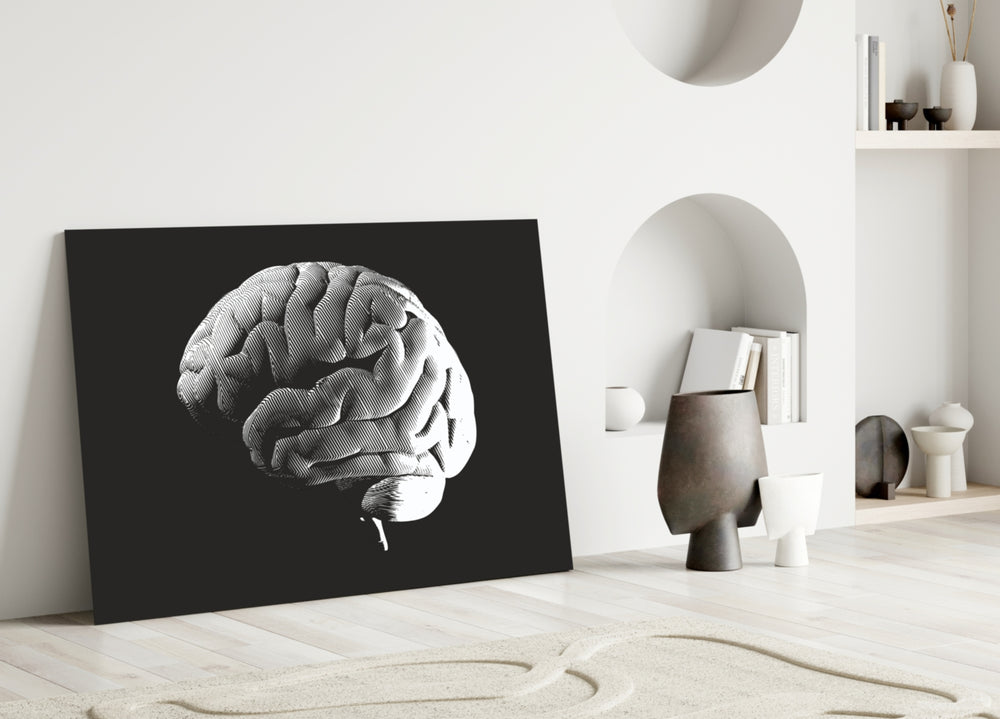 Close-up detail of hatched gyrus and sulcus linework