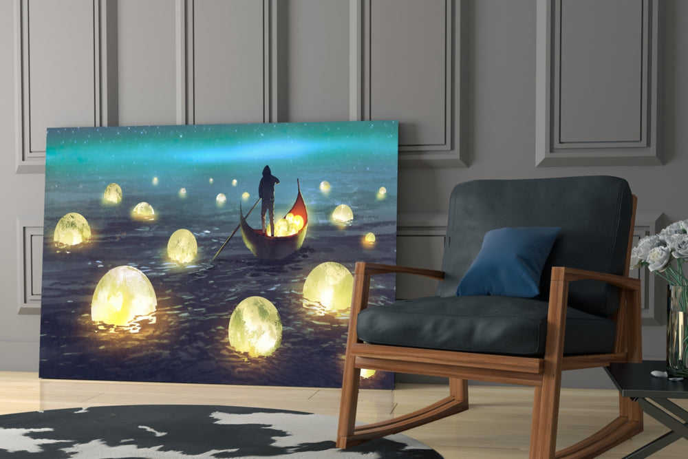 Moon Collector glass print enhancing a reading nook with imagination spirit