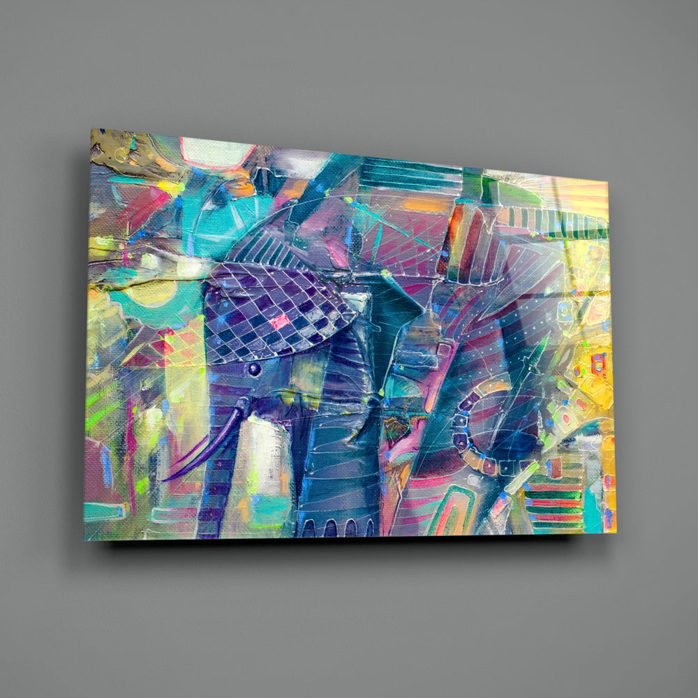 Abstract-elephant panel bringing chromatic drama to a contemporary living space