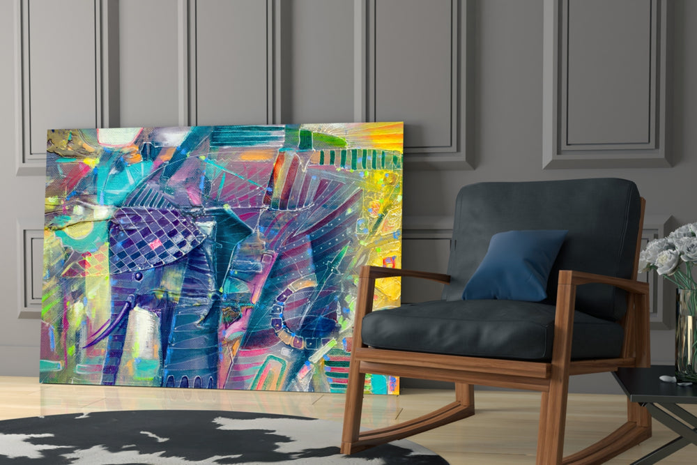 Elephant glass print enhancing a foyer with statement focal point