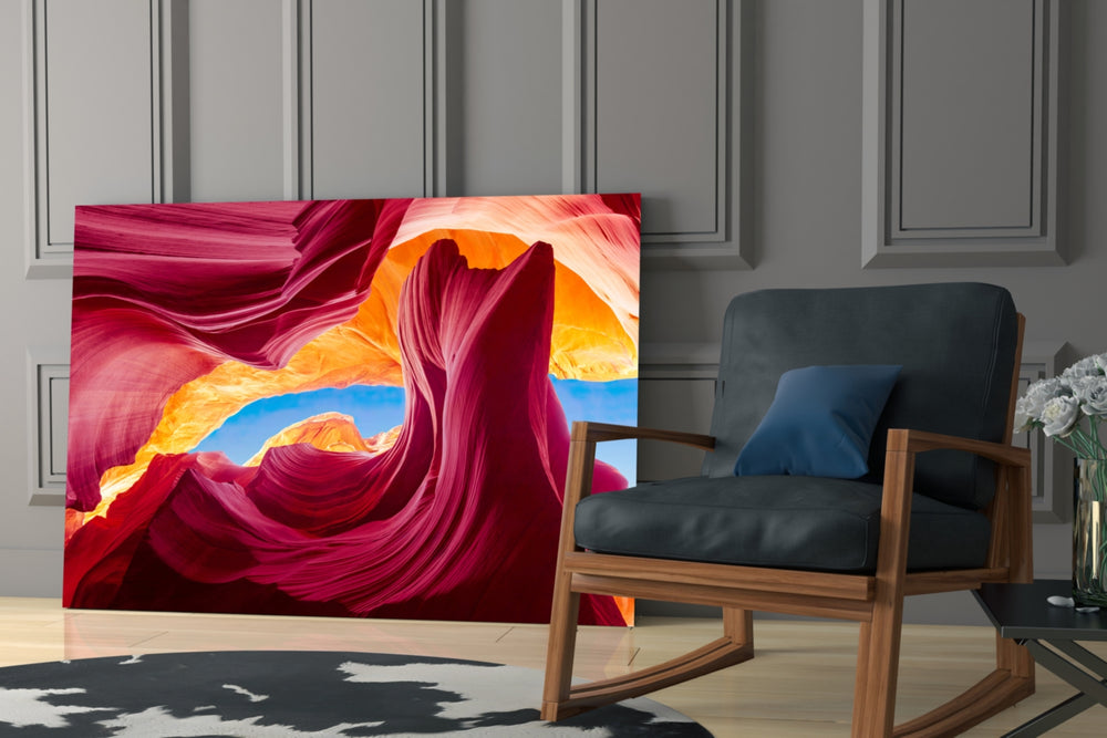 Red Valley glass print enhancing a foyer with travel spirit