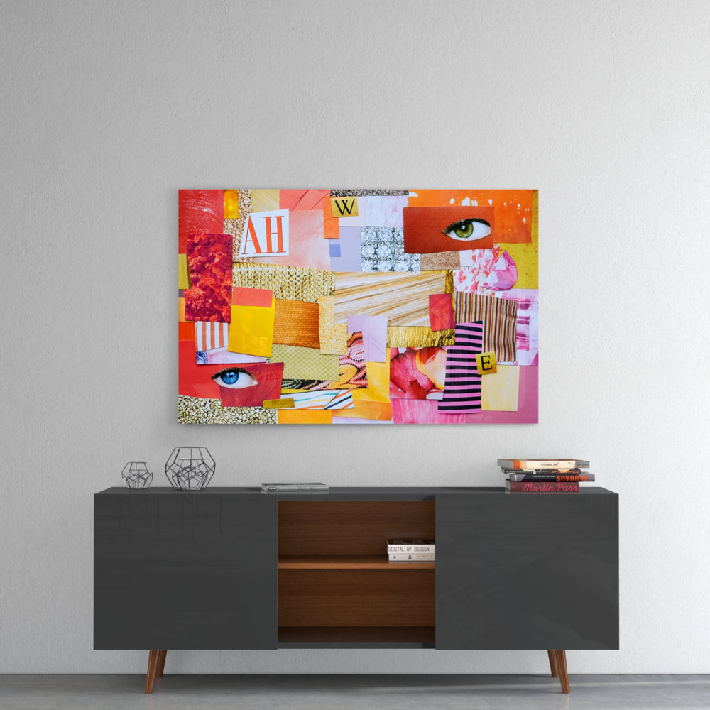 Modern Patchwork panel catching gallery light to reveal its tactile texture
