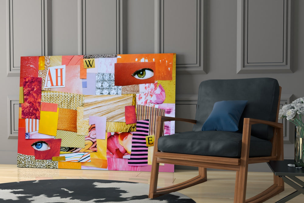 Modern Patchwork glass print enhancing a dressing area with statement spirit
