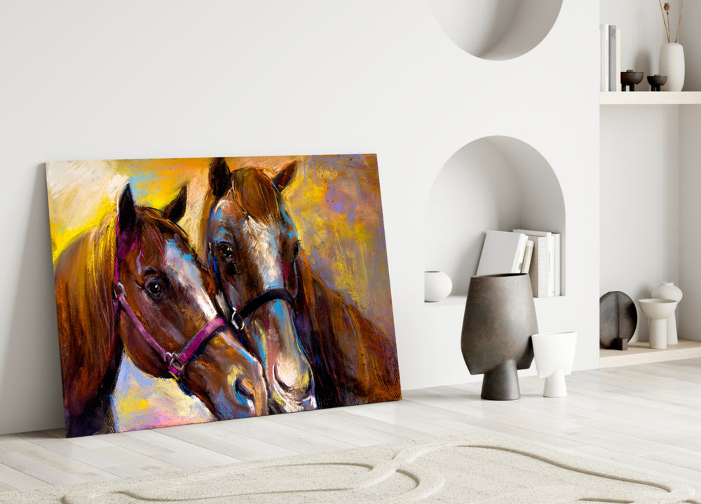 Close-up detail of mahogany manes and cobalt shadow
