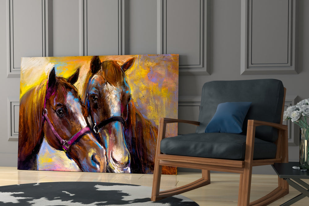 Horses glass print enhancing a stable office with reflective spirit