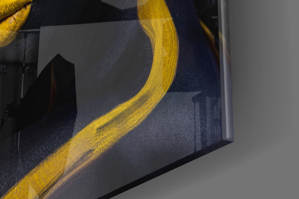 Gold Woman artwork anchoring a wall with bold editorial palette