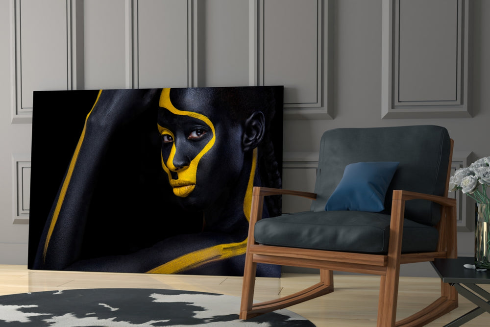 Gold Woman glass print enhancing a foyer with statement focal point