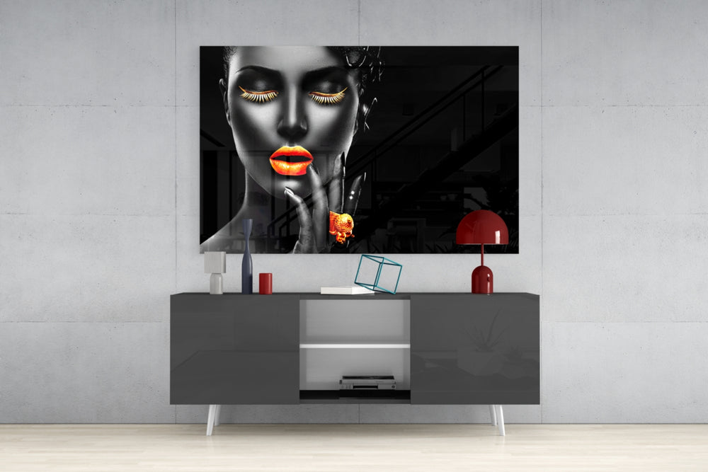 The Power of Orange panel catching gallery light to reveal its tactile shimmer