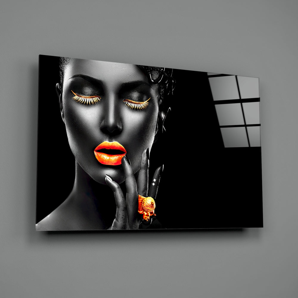 Scarlet-lip panel bringing editorial drama to a contemporary living space