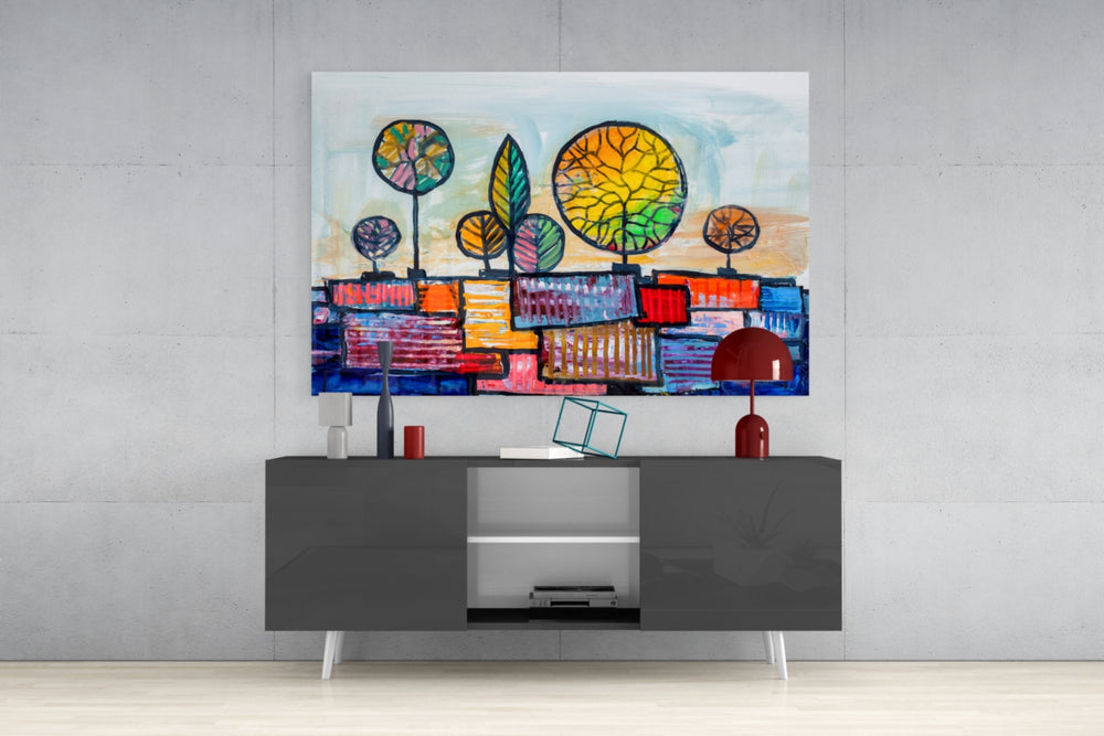 Abstract City panel catching gallery light to reveal its tactile stroke