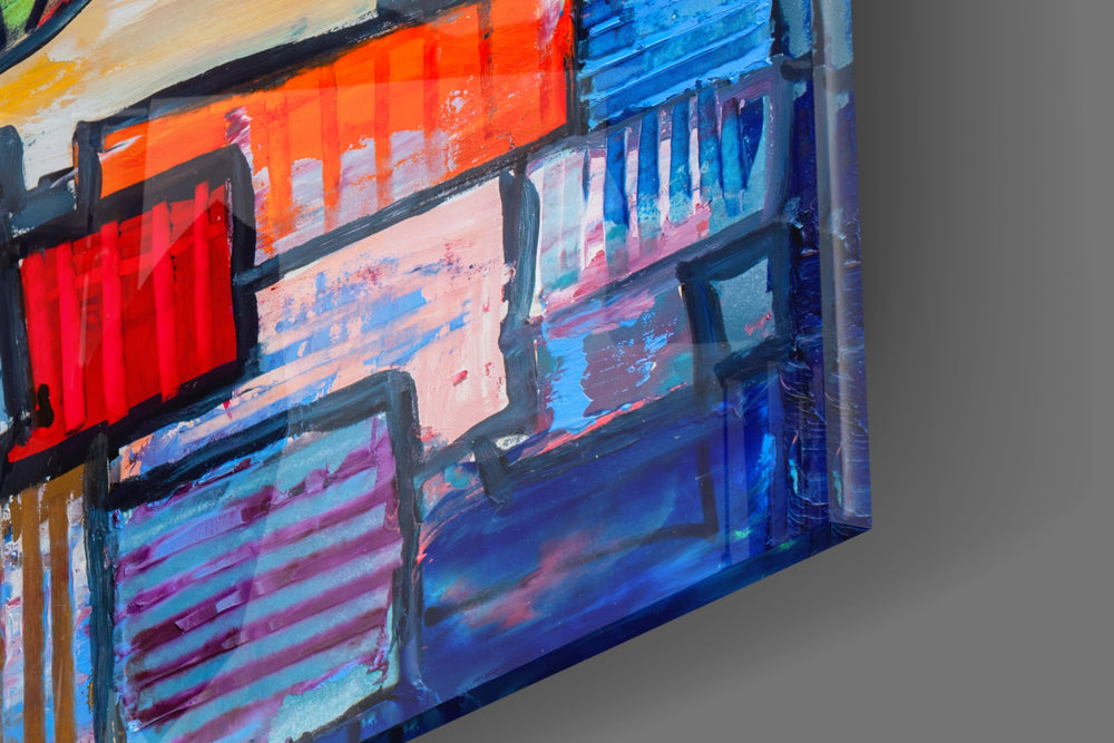 Abstract City artwork anchoring a wall with bold folk palette