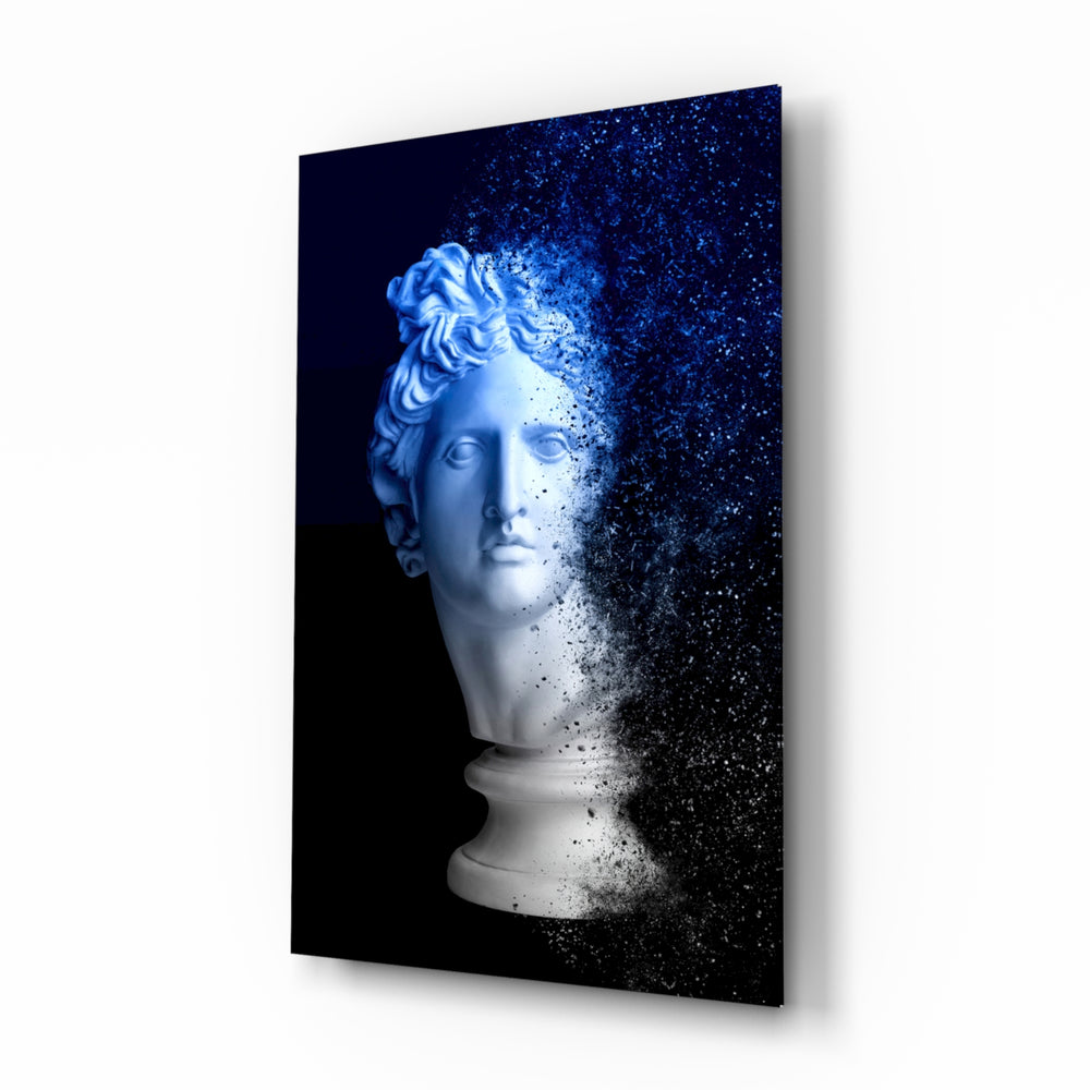 Sculpture glass wall art displayed above a console in a designer interior