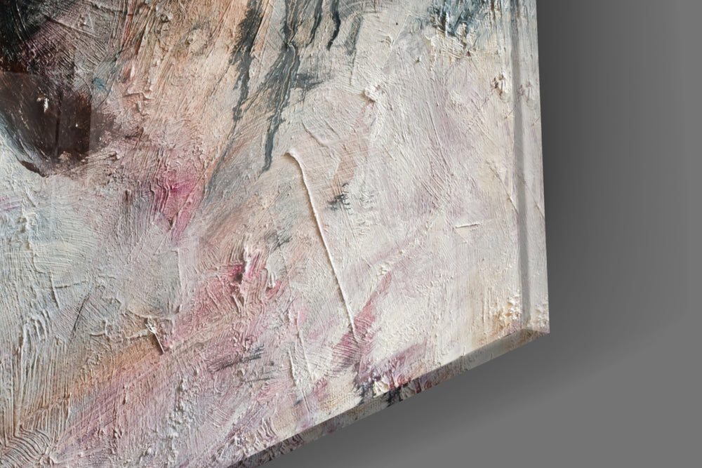 Women's artwork anchoring a wall with moody expressive palette