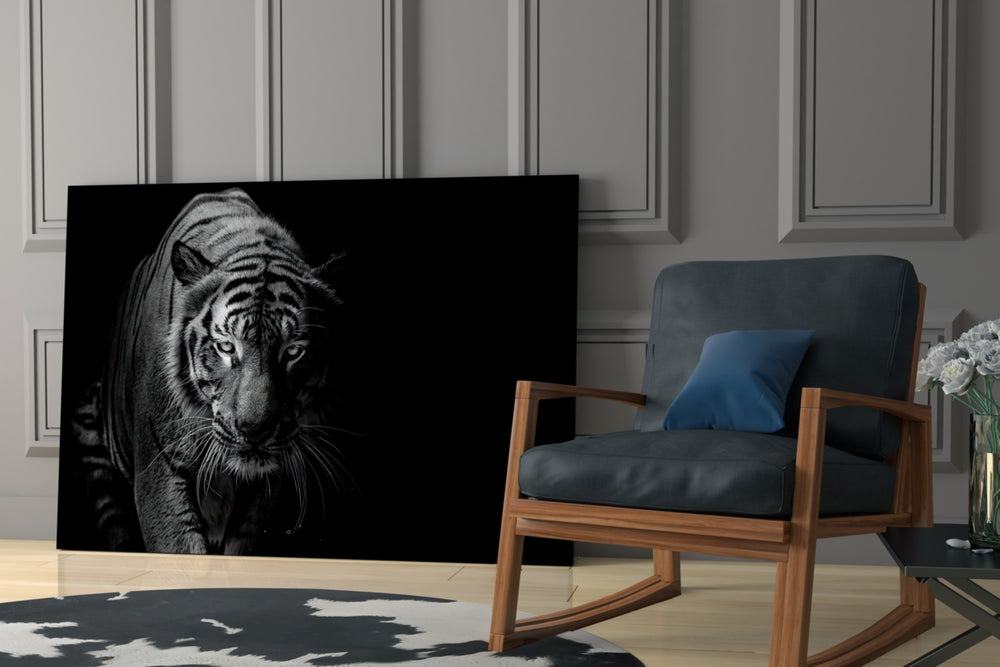 Tiger glass print enhancing a hallway with wild drama