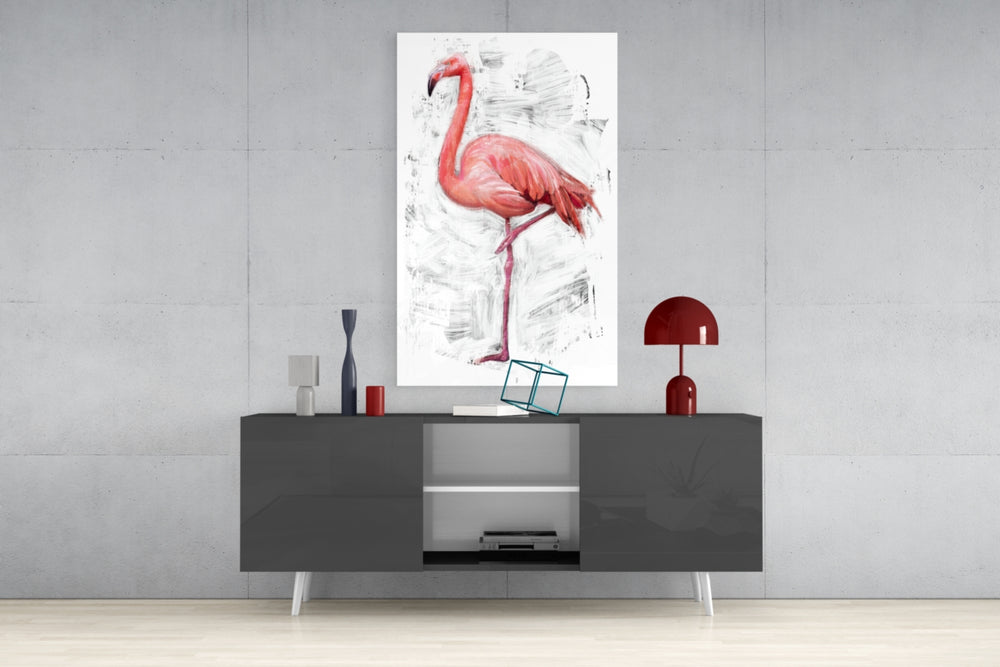 Flamingo panel catching gallery light to reveal its tactile sweep
